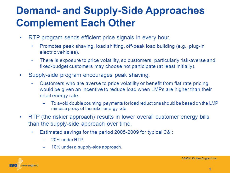 Demand- and Supply-Side Approaches Complement Each Other 9 RTP program sends efficient price signals in every hour.