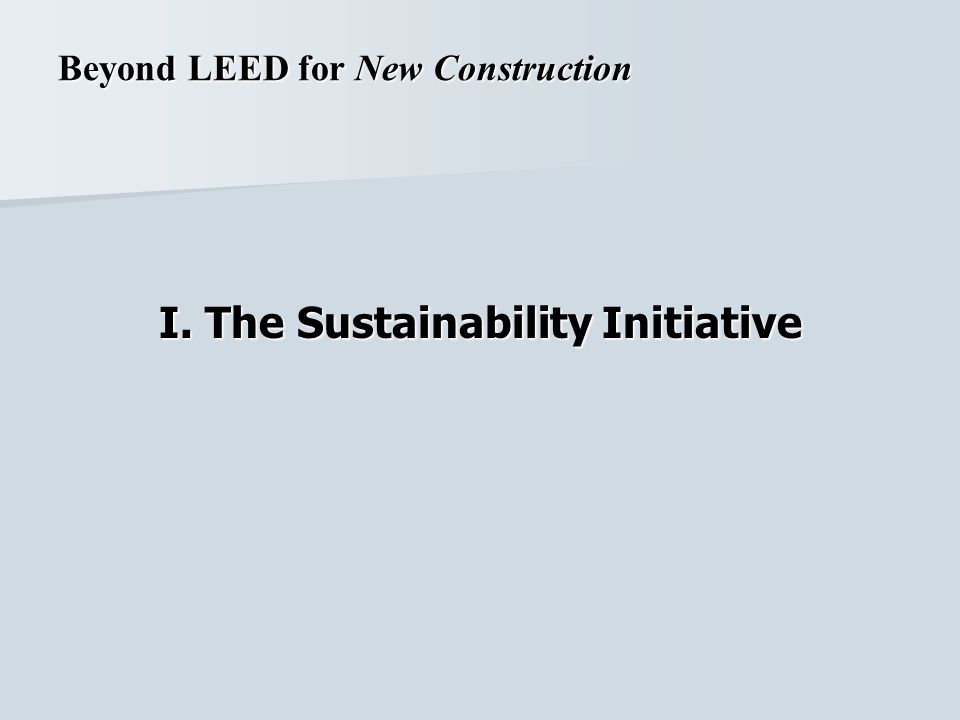 I. The Sustainability Initiative Beyond LEED for New Construction