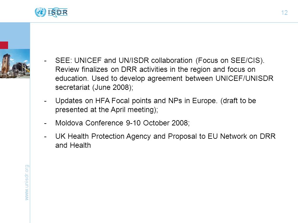 12 -SEE: UNICEF and UN/ISDR collaboration (Focus on SEE/CIS).