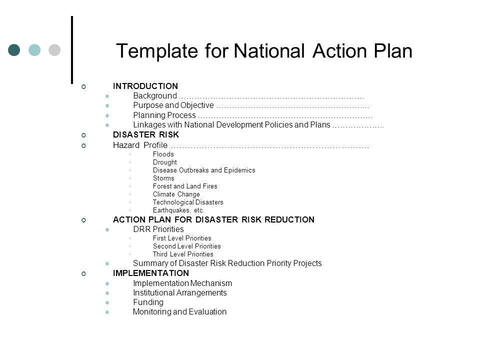 Template for National Action Plan INTRODUCTION Background …………………………………………………………….
