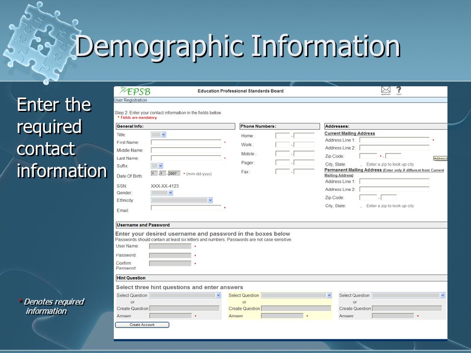 Demographic Information Enter the required contact information * Denotes required information