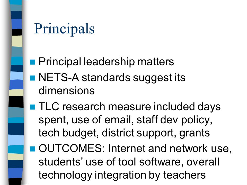 Technology Standards for School Administrators Draft (v4.0) I.Leadership and Vision Educational leaders inspire a shared vision for comprehensive integration of technology and foster an environment and culture conducive to the realization of that vision.