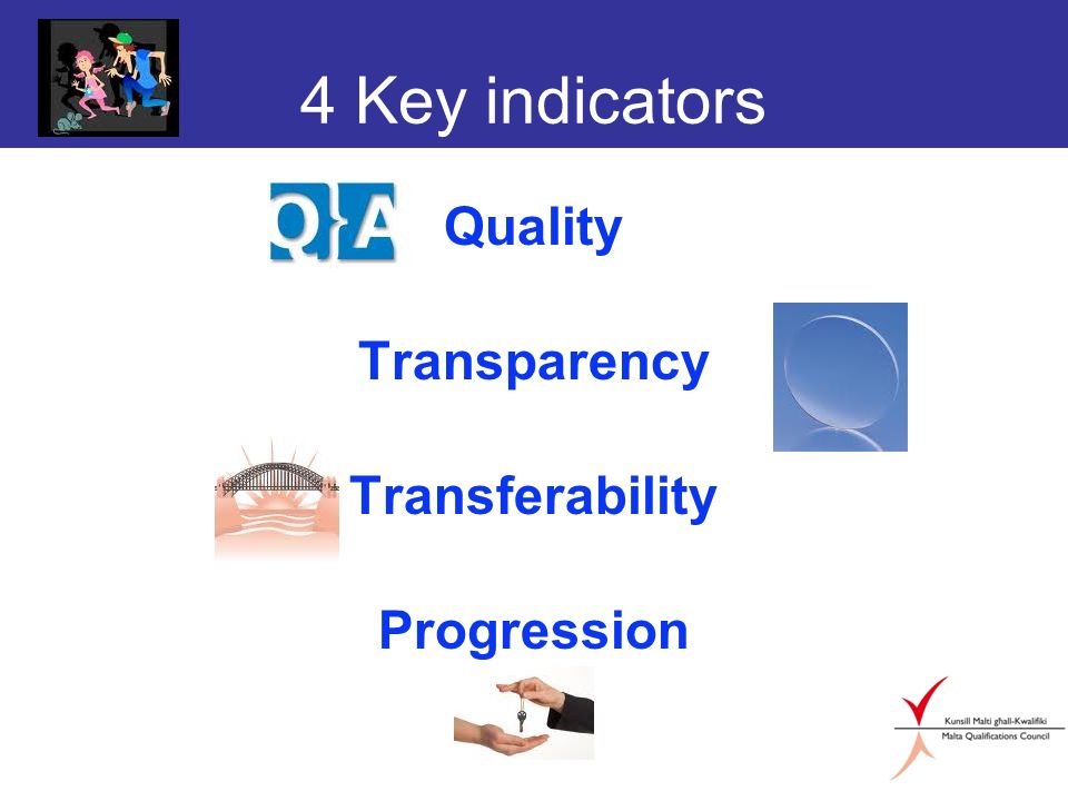 4 Key indicators Quality Transparency Transferability Progression