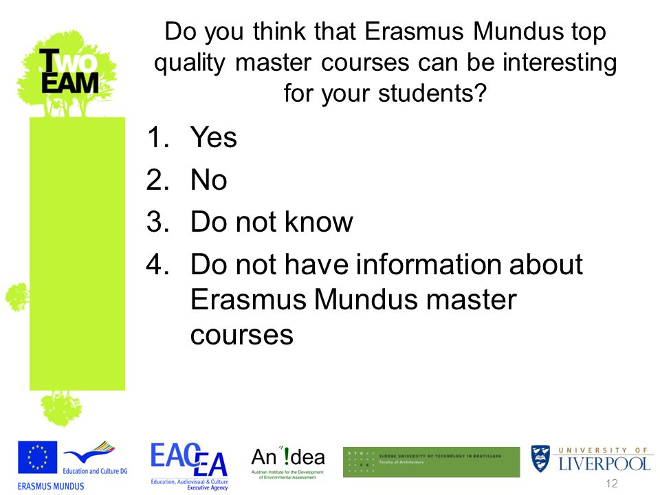 12 Do you think that Erasmus Mundus top quality master courses can be interesting for your students.
