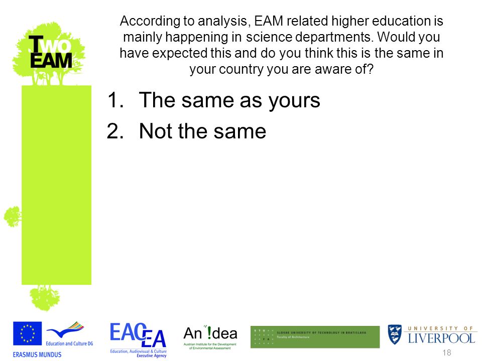 18 According to analysis, EAM related higher education is mainly happening in science departments.