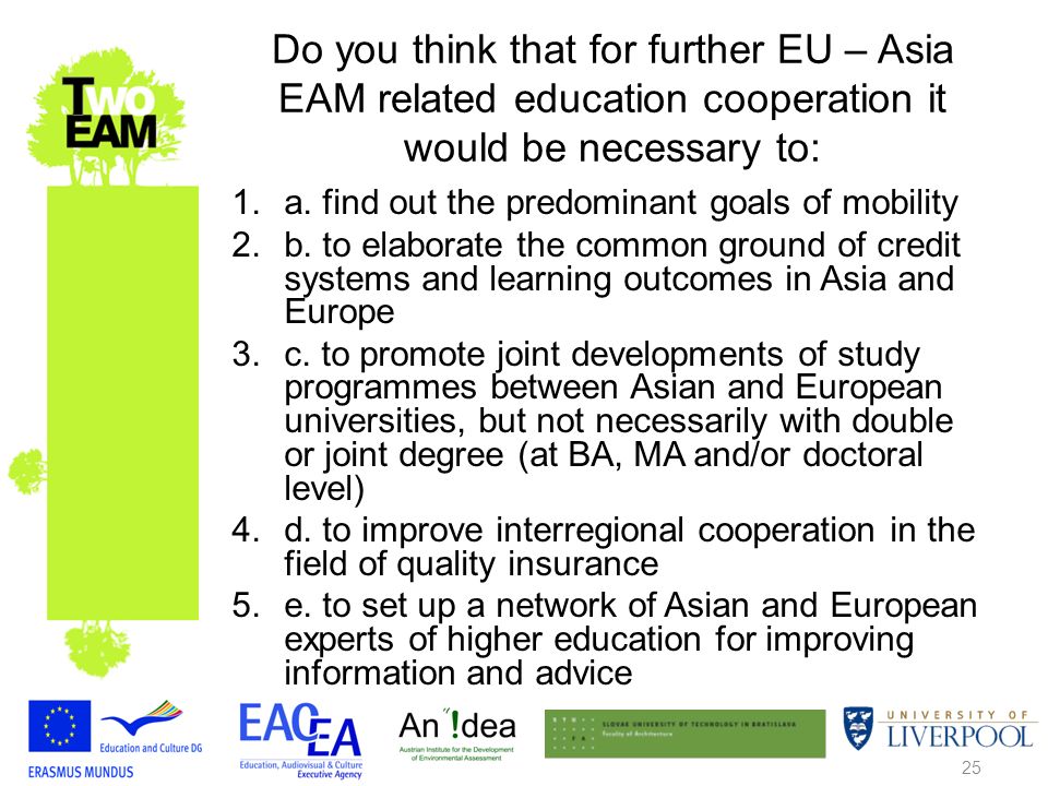 25 Do you think that for further EU – Asia EAM related education cooperation it would be necessary to: 1.a.