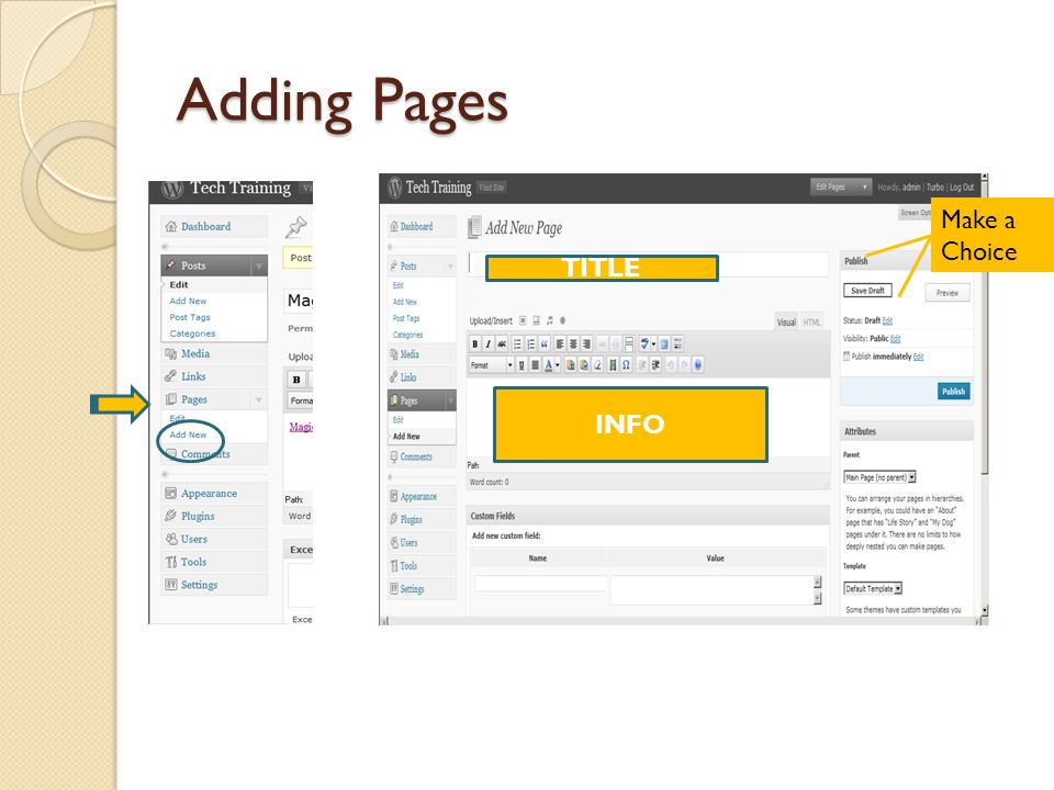 Adding Pages TITLE INFO Make a Choice