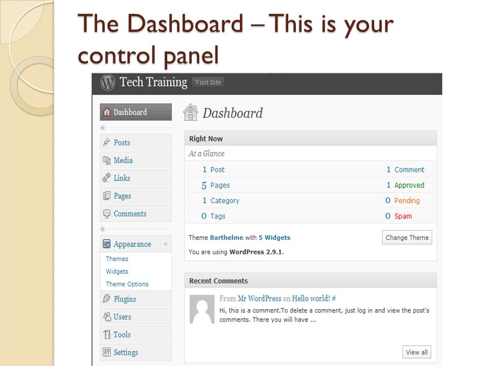 The Dashboard – This is your control panel
