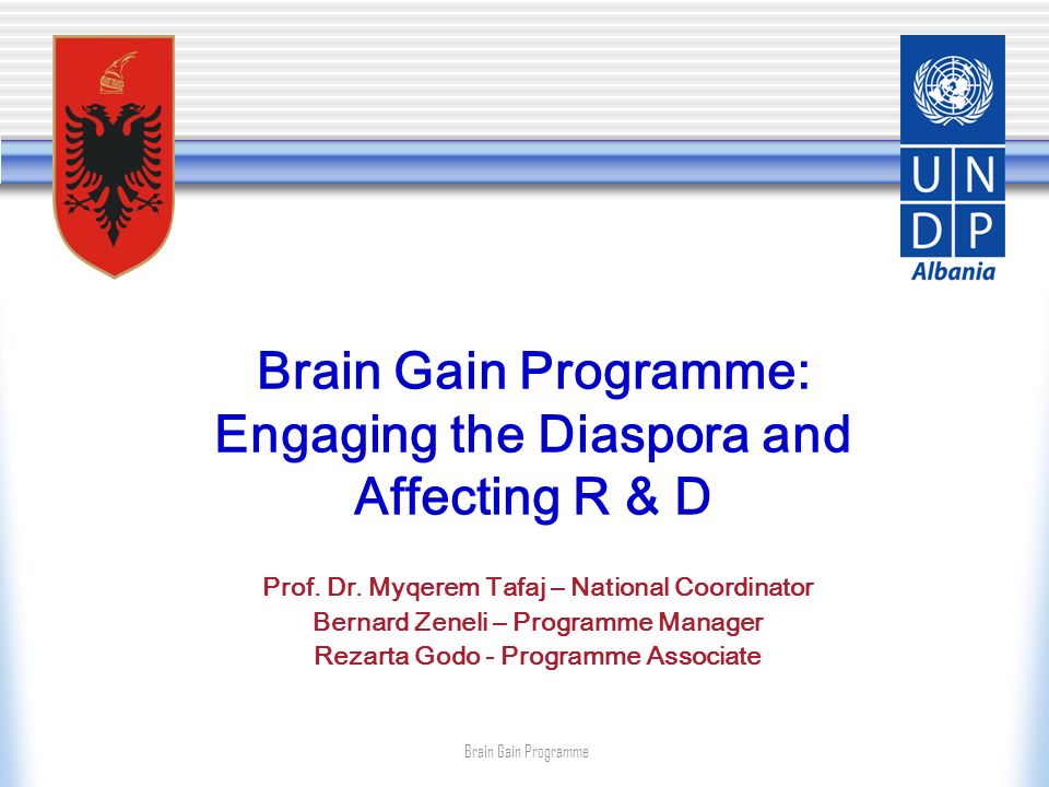 Brain Gain Programme: Engaging the Diaspora and Affecting R & D Prof.
