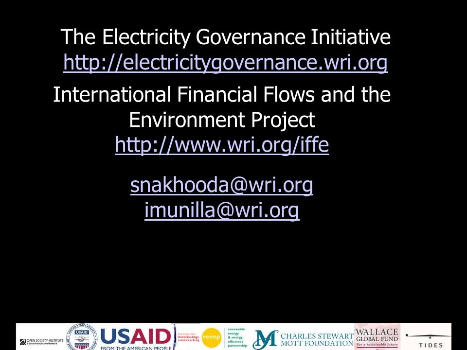 The Electricity Governance Initiative     International Financial Flows and the Environment Project
