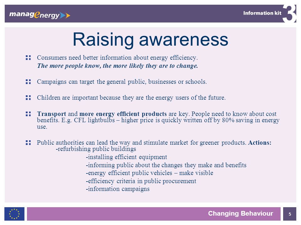 5 3 Changing Behaviour Raising awareness Consumers need better information about energy efficiency.