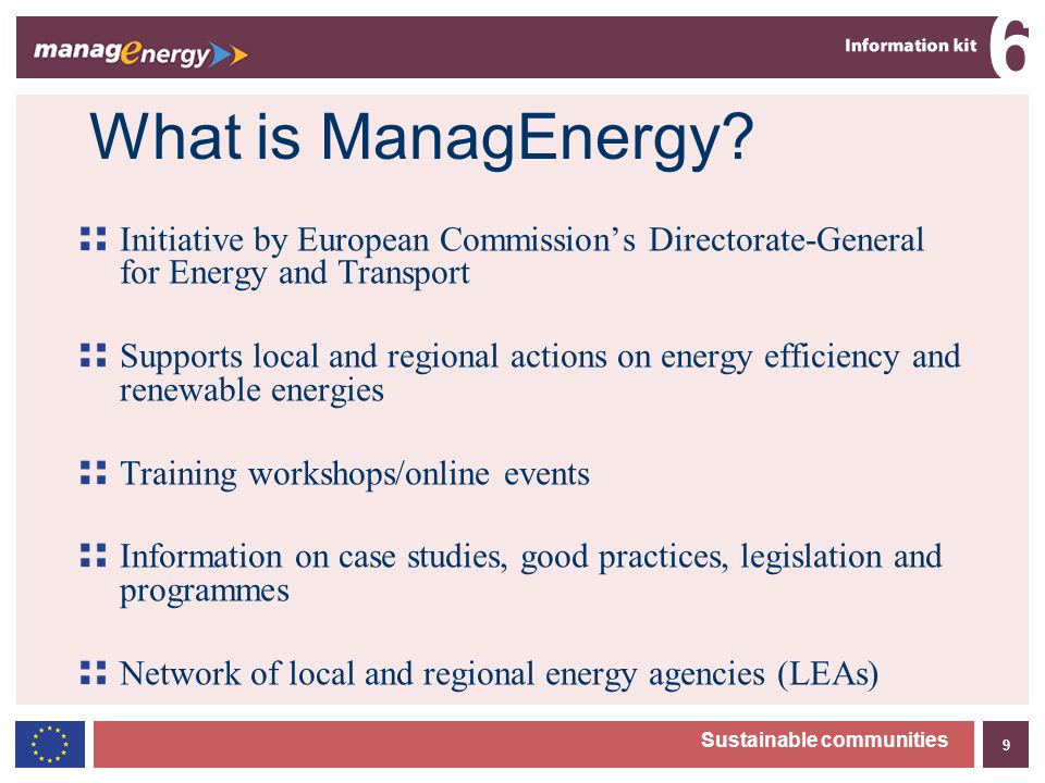 9 6 Sustainable communities What is ManagEnergy.