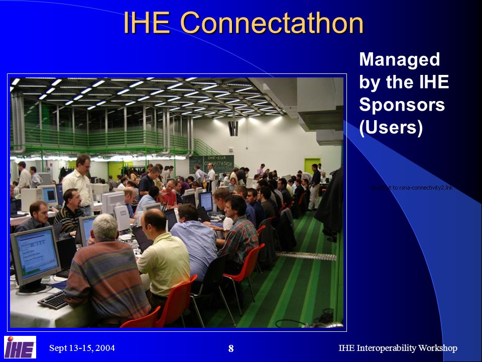Sept 13-15, 2004IHE Interoperability Workshop 8 IHE Connectathon Managed by the IHE Sponsors (Users)