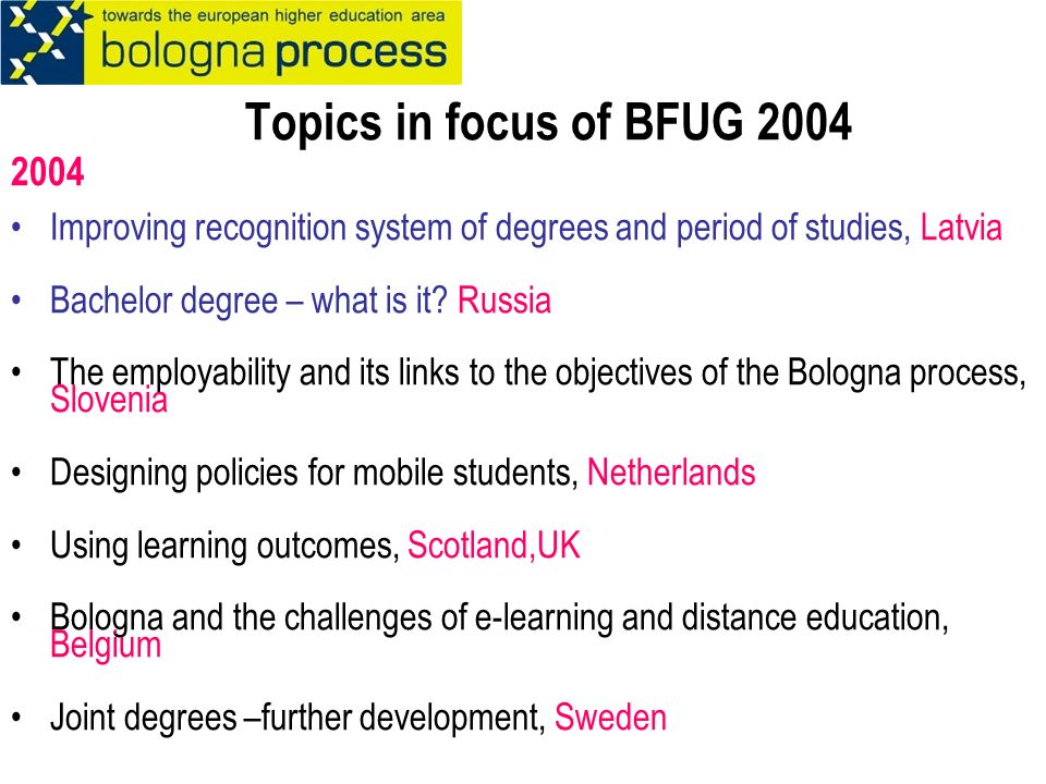 Topics in focus of BFUG Improving recognition system of degrees and period of studies, Latvia Bachelor degree – what is it.