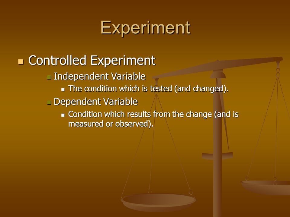 Experiment Controlled Experiment Controlled Experiment Independent Variable Independent Variable The condition which is tested (and changed).