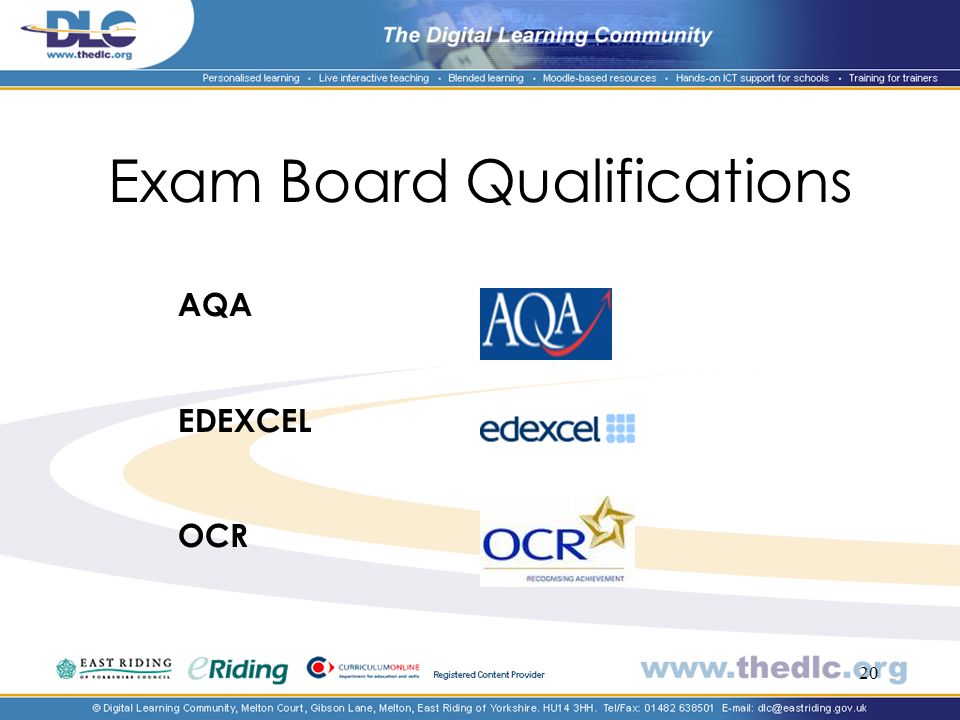 20 Exam Board Qualifications AQA EDEXCEL OCR