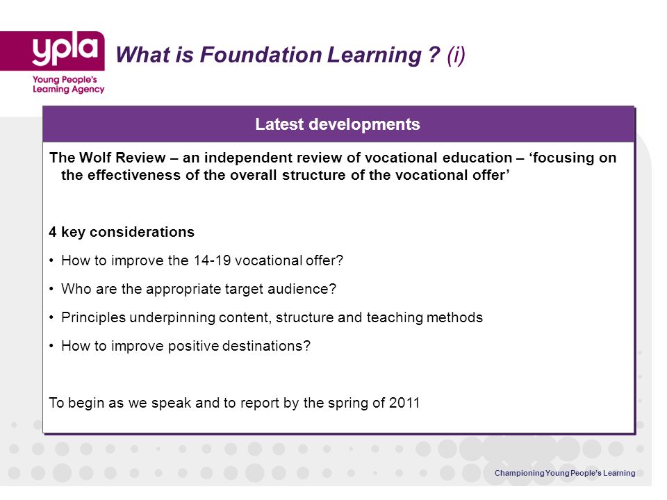 Latest developments What is Foundation Learning .