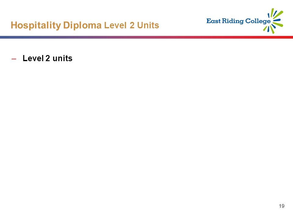 19 Hospitality Diploma Level 2 Units –Level 2 units