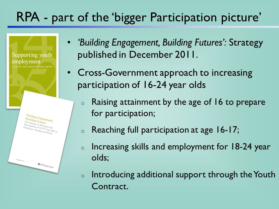 RPA - part of the bigger Participation picture Building Engagement, Building Futures: Strategy published in December 2011.