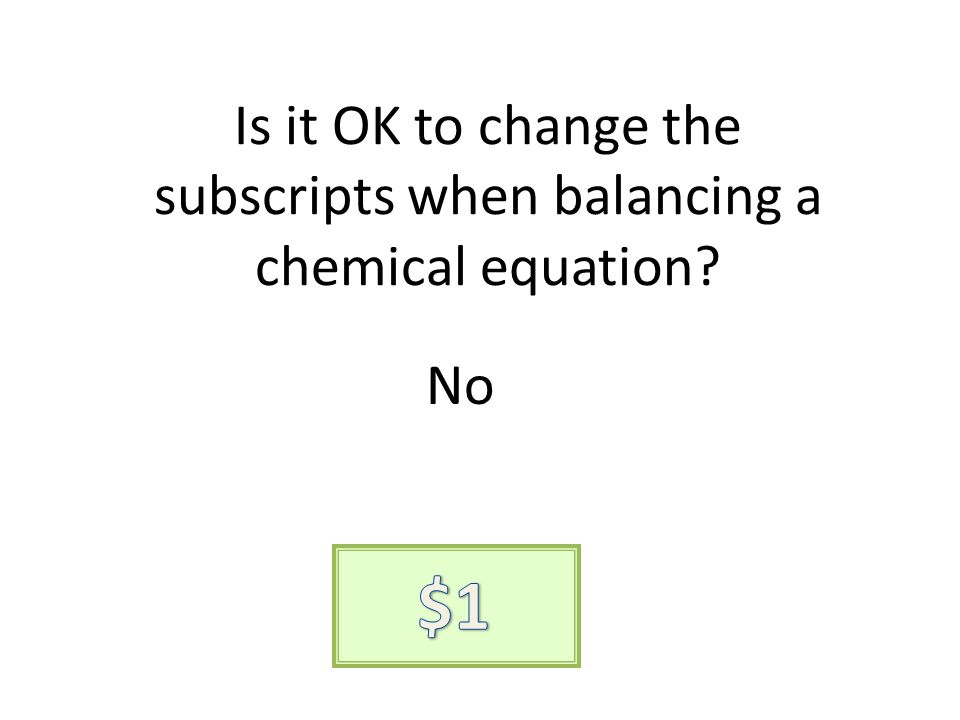 Is it OK to change the subscripts when balancing a chemical equation No