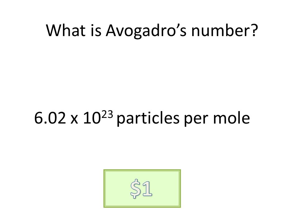 What is Avogadros number 6.02 x particles per mole