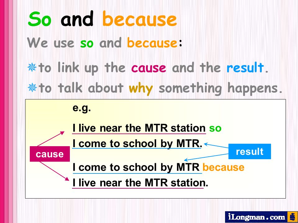 e.g. I live near the MTR station so I come to school by MTR.