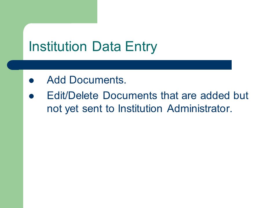 Institution Data Entry Add Documents.