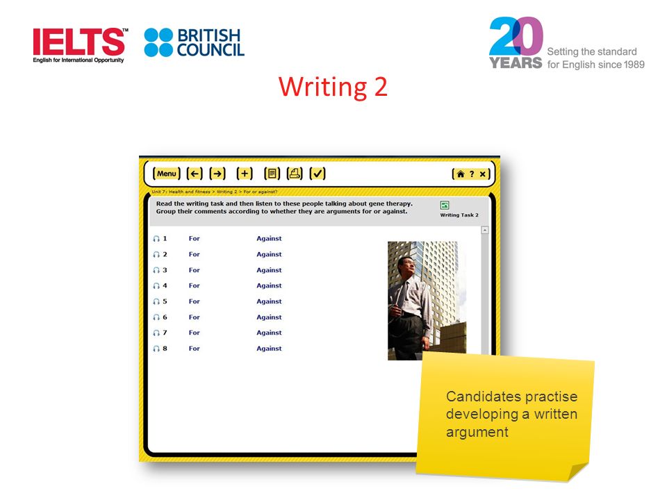 Candidates practise developing a written argument Writing 2
