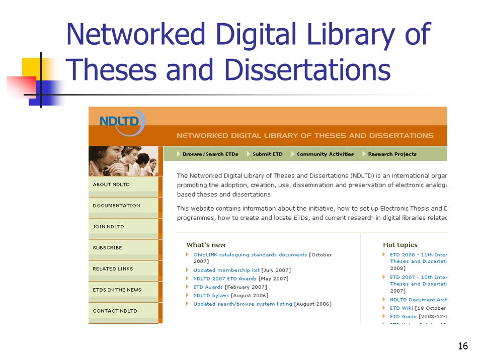 16 Networked Digital Library of Theses and Dissertations
