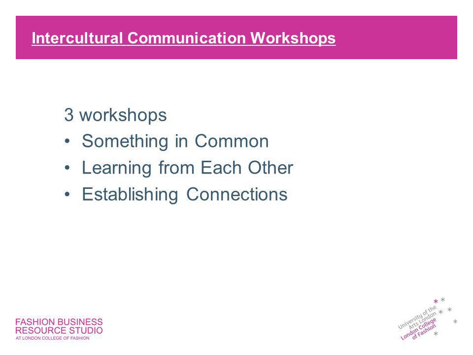 Intercultural Communication Workshops 3 workshops Something in Common Learning from Each Other Establishing Connections