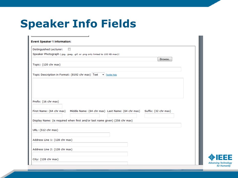 Speaker Info Fields