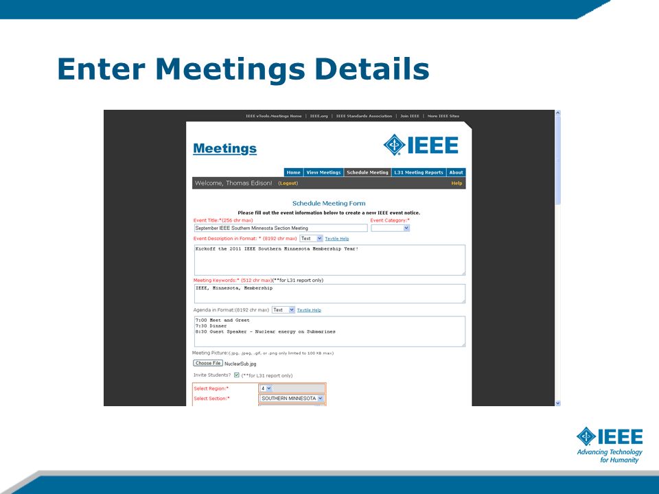 Enter Meetings Details