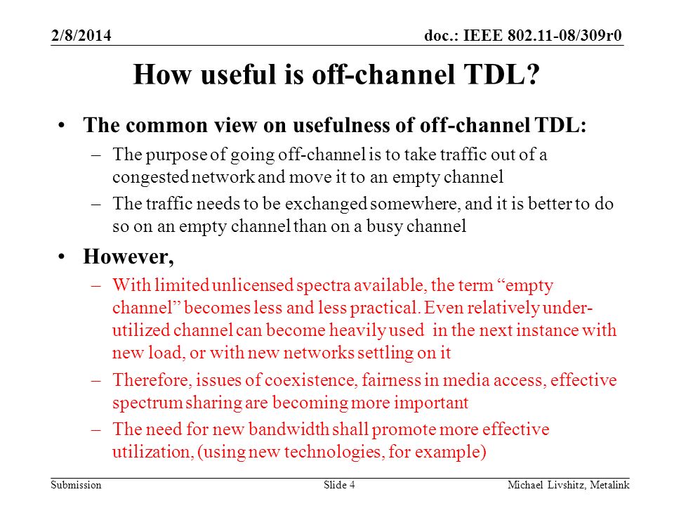 doc.: IEEE /309r0 Submission How useful is off-channel TDL.