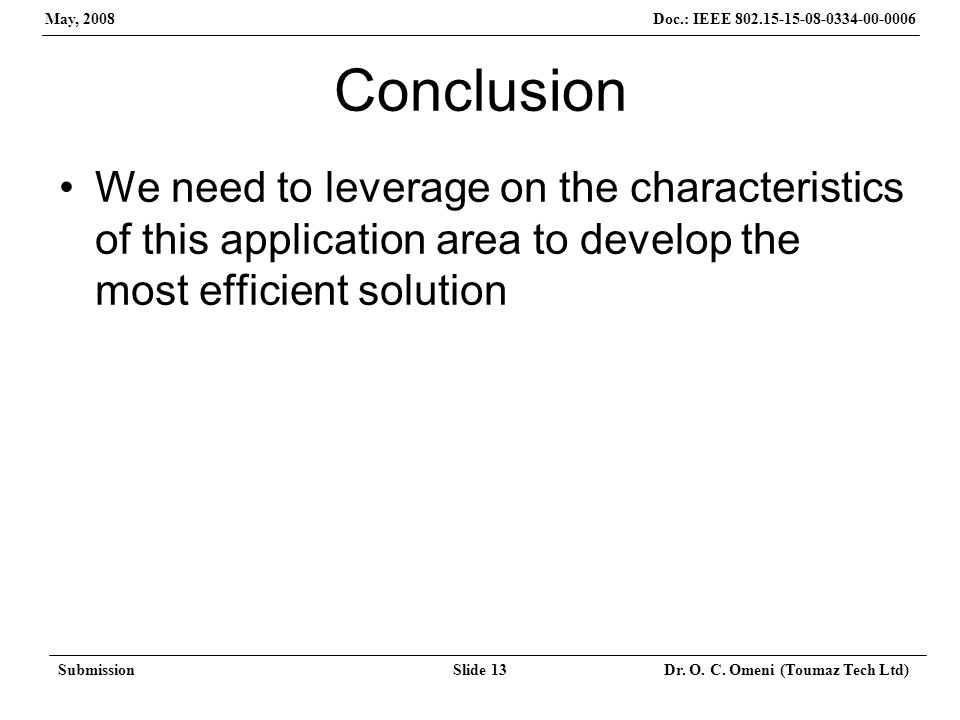 Doc.: IEEE May, 2008 SubmissionSlide 13 Dr.