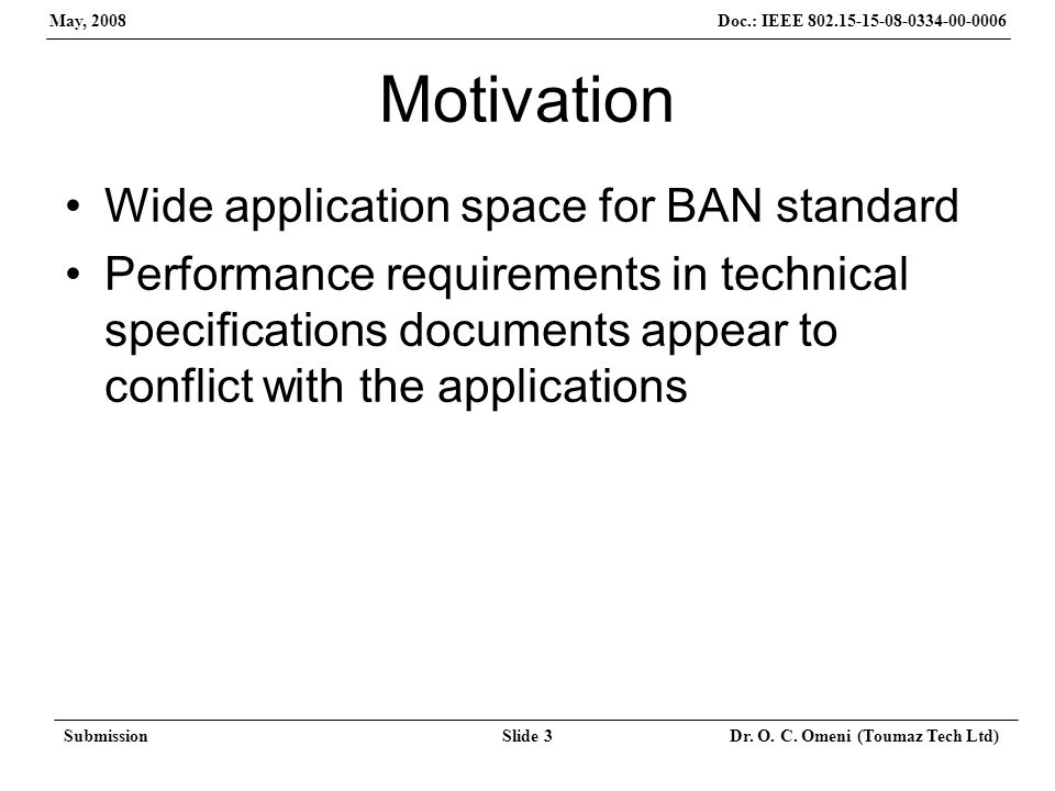 Doc.: IEEE May, 2008 SubmissionSlide 3 Dr.