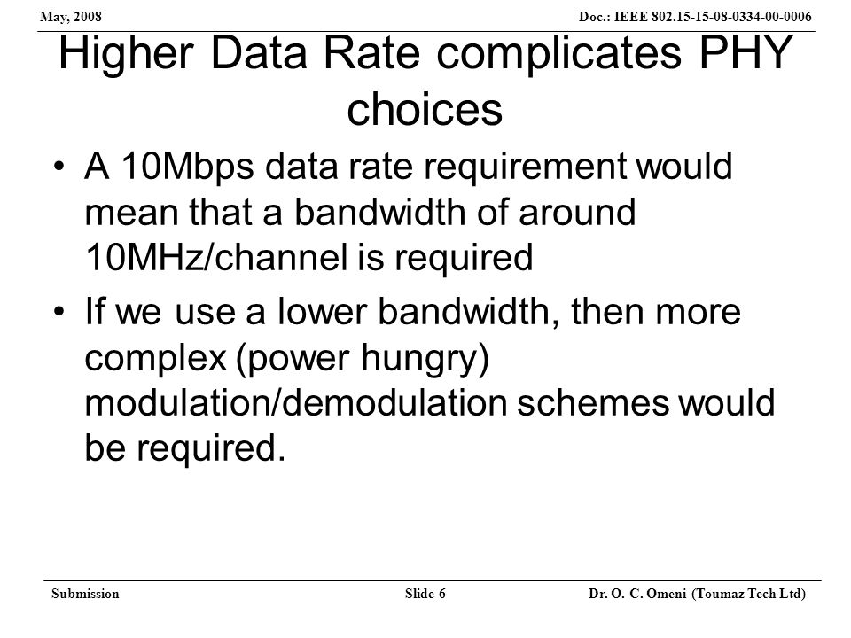 Doc.: IEEE May, 2008 SubmissionSlide 6 Dr.