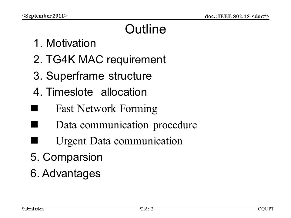 doc.: IEEE Submission CQUPTSlide 2 Outline 1.