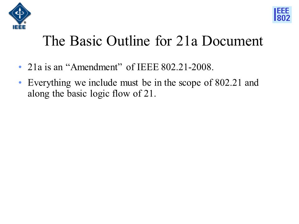The Basic Outline for 21a Document 21a is an Amendment of IEEE