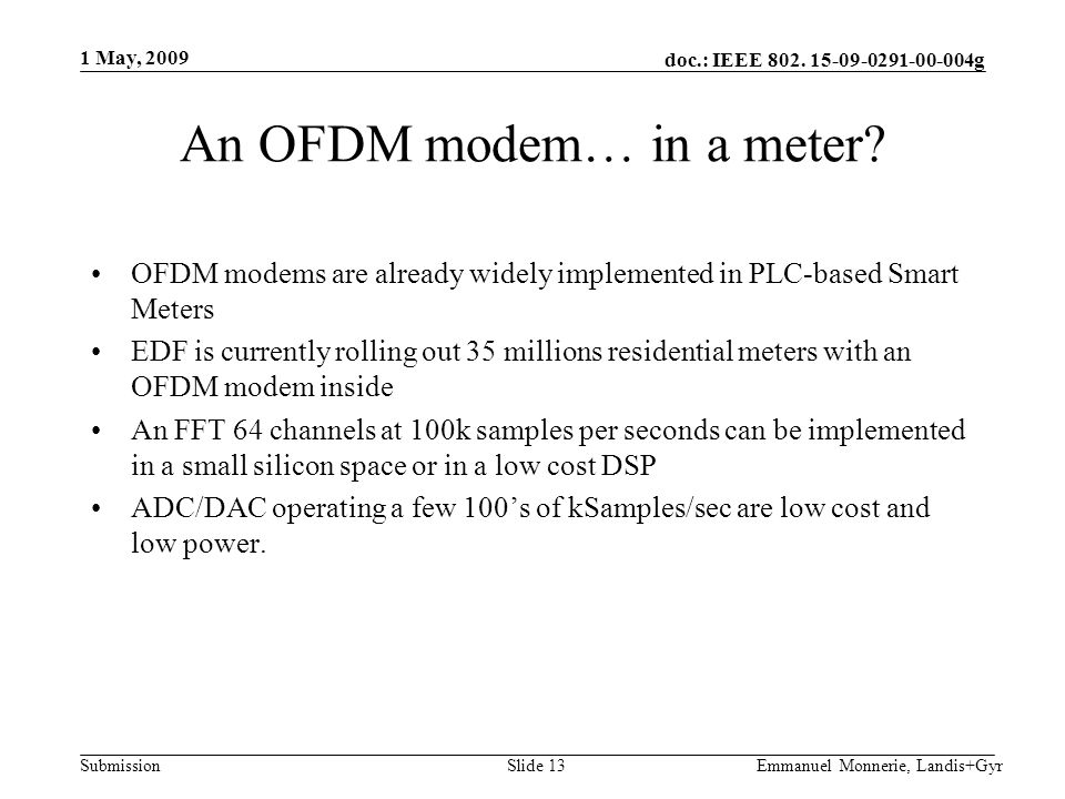 doc.: IEEE g Submission An OFDM modem… in a meter.