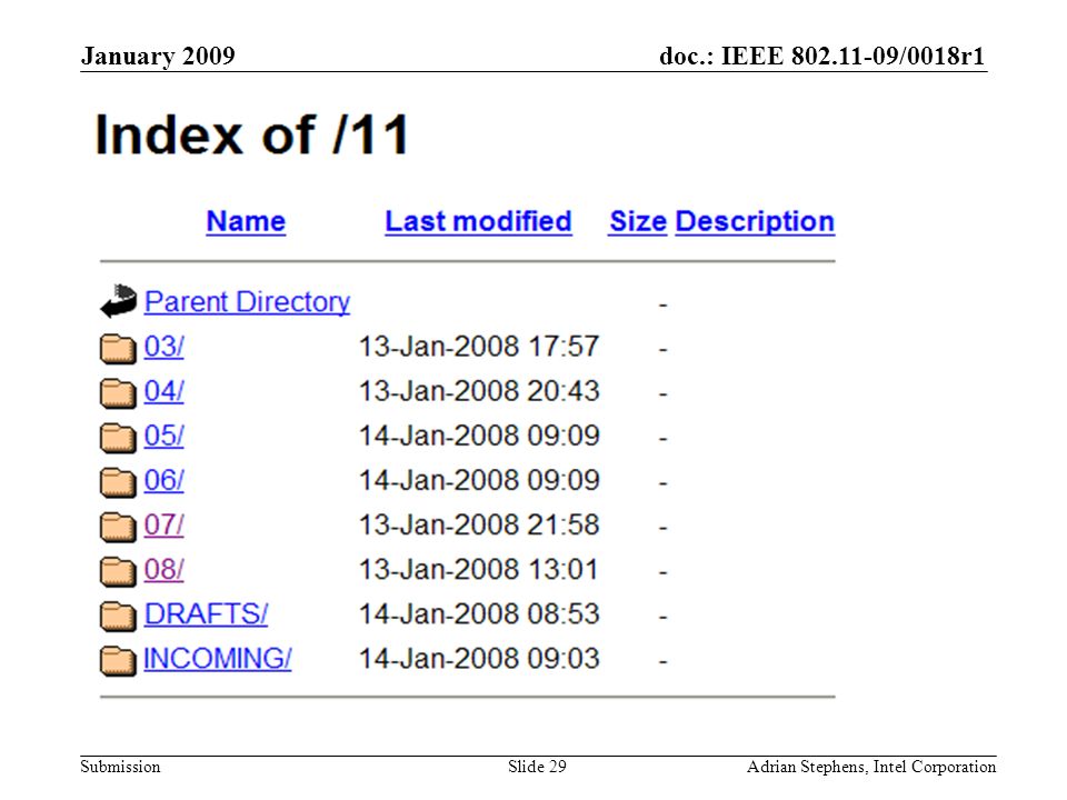 doc.: IEEE /0018r1 Submission January 2009 Adrian Stephens, Intel CorporationSlide 29