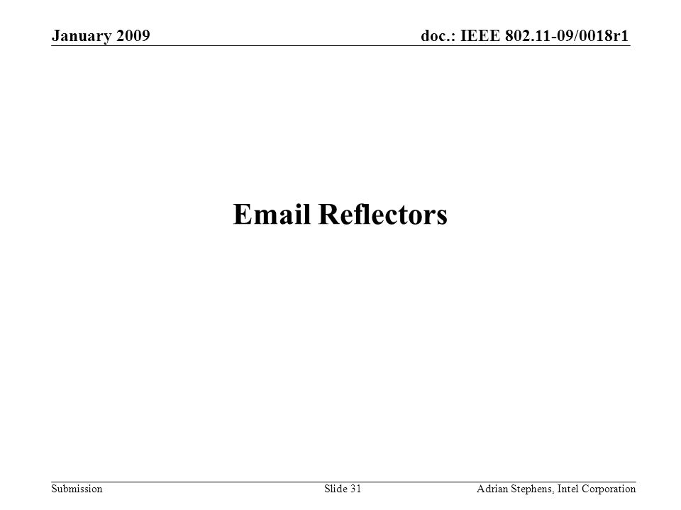 doc.: IEEE /0018r1 Submission January 2009 Adrian Stephens, Intel CorporationSlide 31  Reflectors