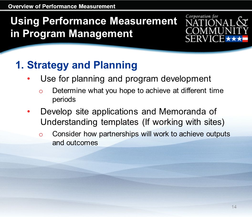Overview of Performance Measurement Using Performance Measurement in Program Management 1.
