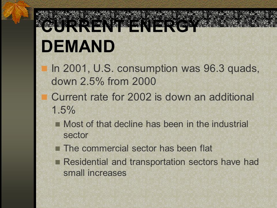 CURRENT ENERGY DEMAND In 2001, U.S.
