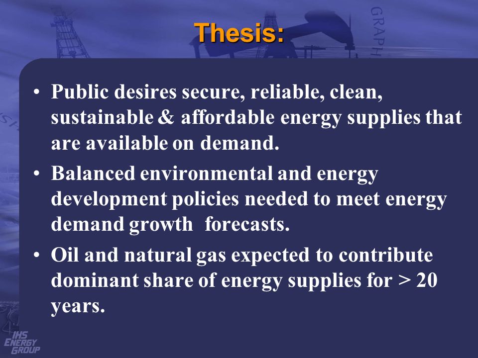 Thesis: Public desires secure, reliable, clean, sustainable & affordable energy supplies that are available on demand.