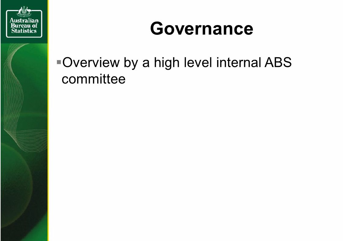 Governance Overview by a high level internal ABS committee