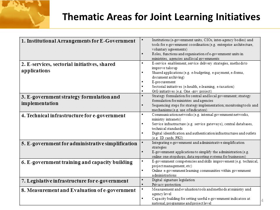 Thematic Areas for Joint Learning Initiatives 4 1.