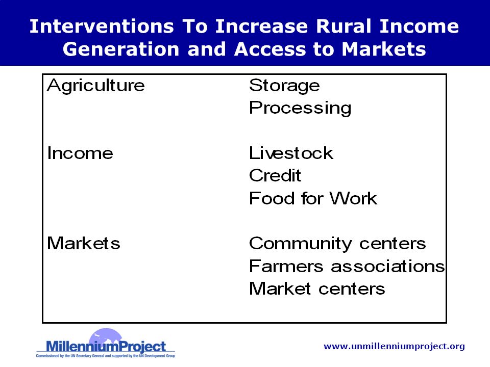 Interventions To Increase Rural Income Generation and Access to Markets