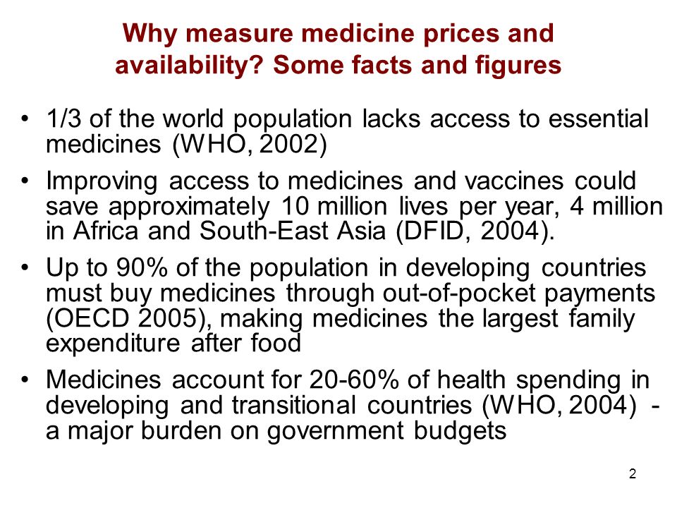 2 Why measure medicine prices and availability.