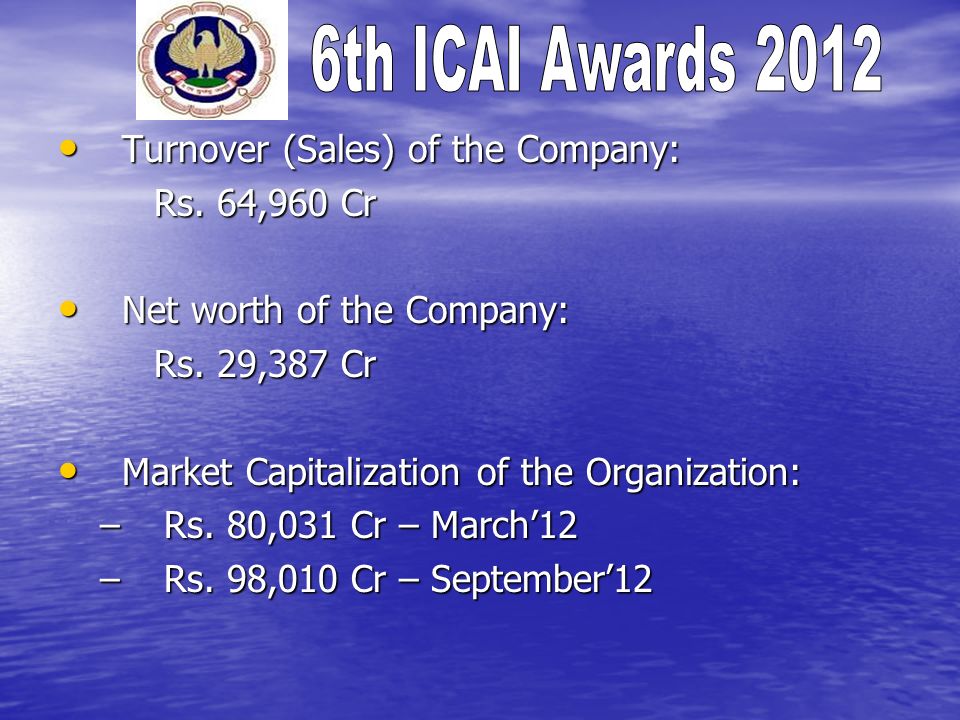 Turnover (Sales) of the Company: Turnover (Sales) of the Company: Rs.