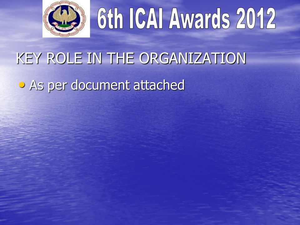 KEY ROLE IN THE ORGANIZATION As per document attached As per document attached